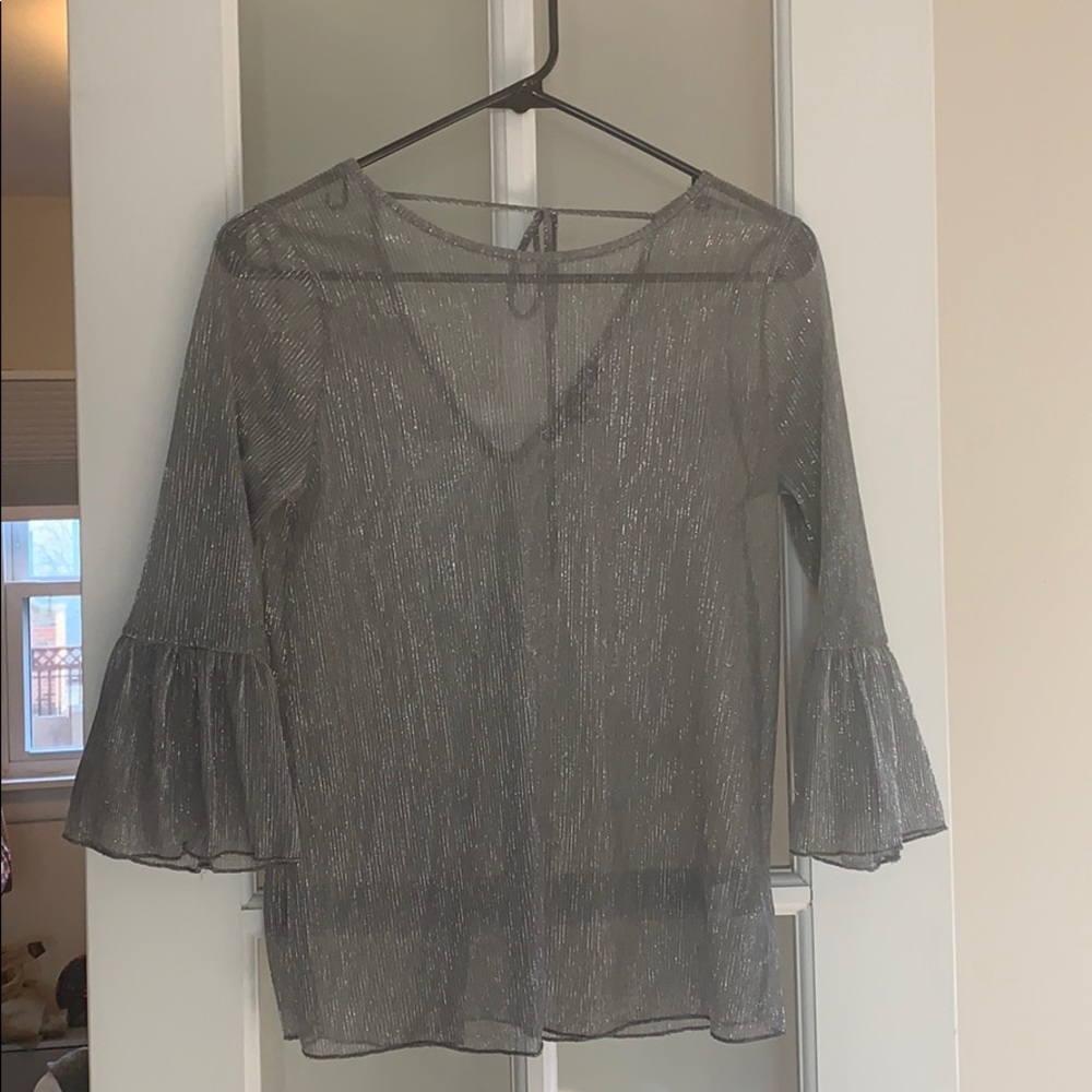 Sheer lurex shimmer top with tie back